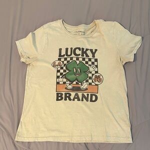 Lucky Brand LA Clover Graphic Tee – Cream/Yellow – Size Medium